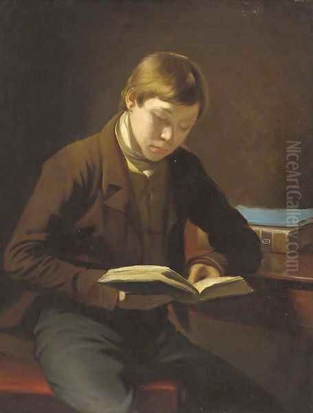 A student reading Oil Painting by John Opie