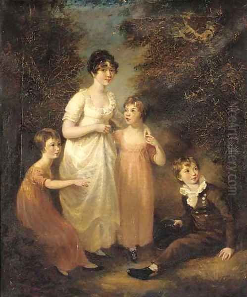 Portrait of four children, small full-length, in a landscape Oil Painting by John Opie