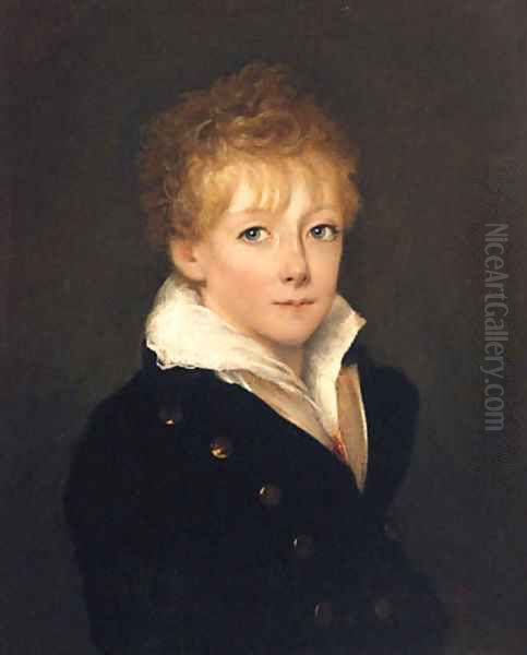 Portrait Of A Boy, Quarter-Length, In A Blue Coat And White Shirt Oil Painting by Of William Owen