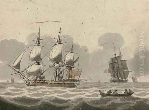 Frigates passing in the Channel Oil Painting by Samuel Owen