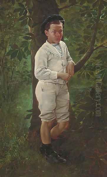 A young sailor in the woods Oil Painting by Gaston Ollivier