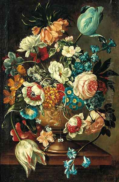 A summer bloom in an urn on a ledge Oil Painting by Jan van Os