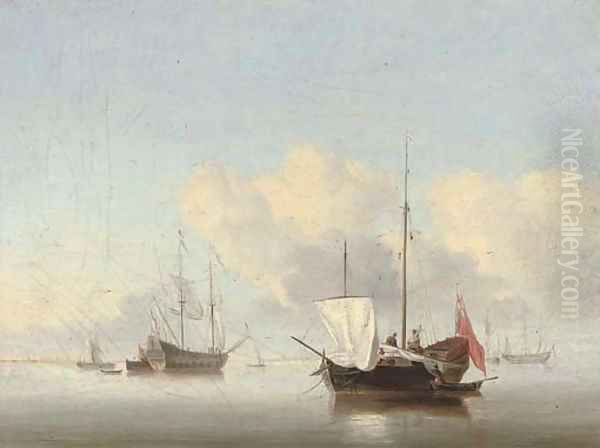 Shipping in a calm Oil Painting by Jan van Os