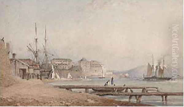 A paddlesteamer lying off Corfu before the Palace Oil Painting by John Connell Ogle