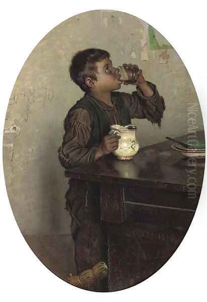 A cheeky drink Oil Painting by Orfeo Orfei