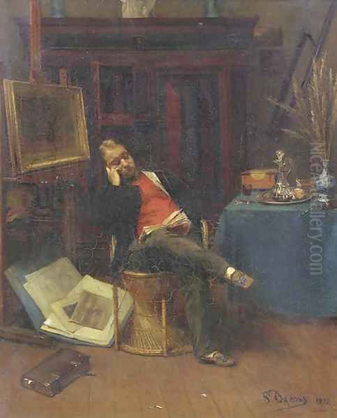 Reading in the artists studio Oil Painting by Pieter Oyens