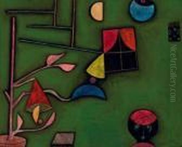 Pflanze Und Fenster Stilleben Oil Painting by Paul Klee