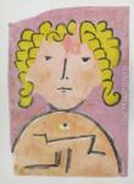 Child Head Oil Painting by Paul Klee