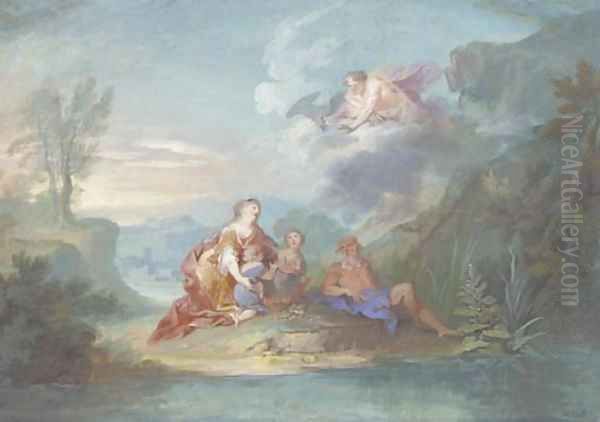 Leda with Castor and Pollux beside Eurotas, Jupiter up above Oil Painting by Richard van Orley