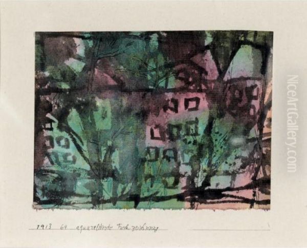 Baume In Einer Stadtischen Strasse, Grun Indigorot Oil Painting by Paul Klee