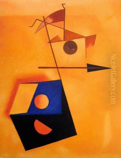 Abstract On Orange Oil Painting by Paul Klee