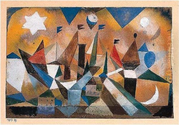 Segelschiffe, Den Sturm Abwartend (sailing Ships Waiting For The Storm) Oil Painting by Paul Klee