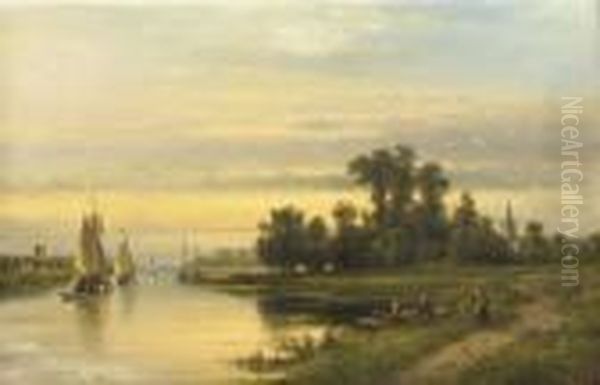 Sailing By Sunset Oil Painting by Lodewijk Johannes Kleijn