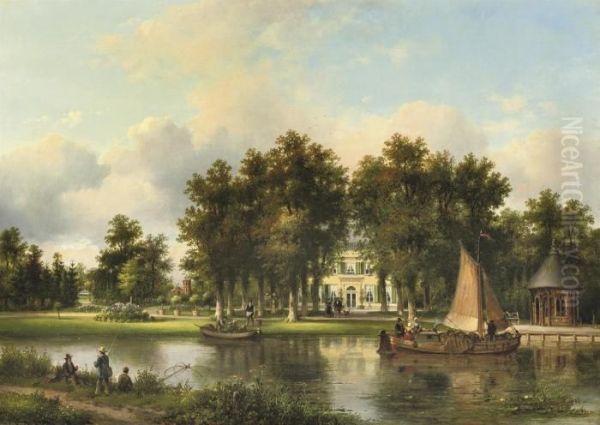 Huize Eemwijk Te Voorburg: A Summer's Afternoon Oil Painting by Lodewijk Johannes Kleijn