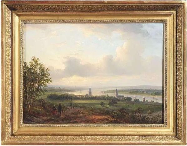 The Rhine Near Arnheim. 
Oil/panel, Signed, Verso On An Label Old Attribution To P.l.f. Kluyver Oil Painting by Lodewijk Johannes Kleijn