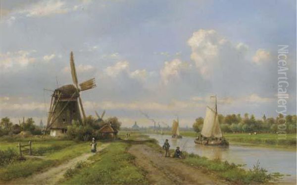 A View Of The Vliet With The Hague In The Distance Oil Painting by Lodewijk Johannes Kleijn