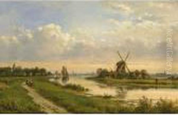 A River Landscape In Summer Oil Painting by Lodewijk Johannes Kleijn