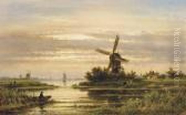 An Idyllic Summer Landscape Oil Painting by Lodewijk Johannes Kleijn