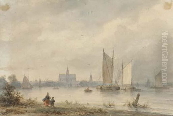 View Of Haarlem Across The Spaarne With The St. Bavo Church In Thedistance Oil Painting by Lodewijk Johannes Kleijn