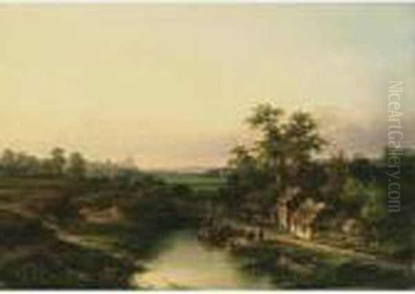 Figures In A Summer Landscape Oil Painting by Lodewijk Johannes Kleijn