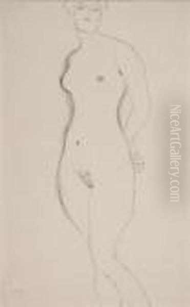 Nude Study Oil Painting by Gustav Klimt