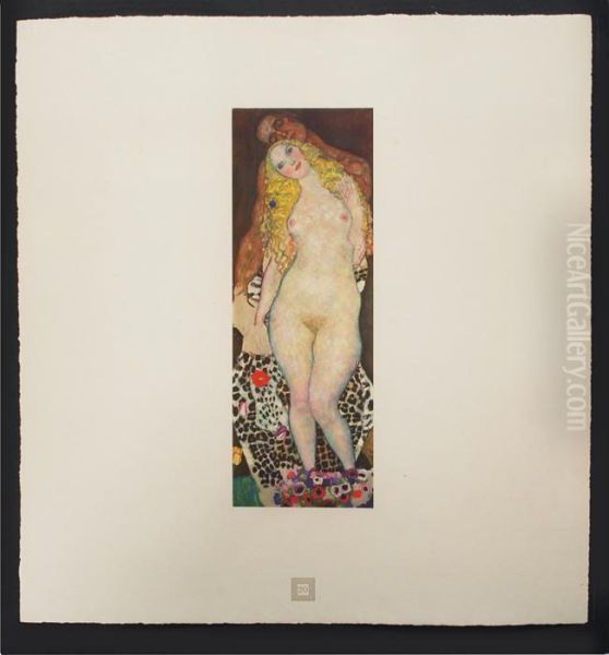 Adam And Eve Oil Painting by Gustav Klimt