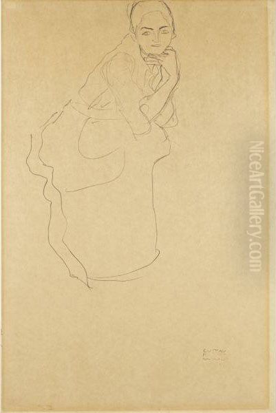 Femme Assise (mit Aufgestutztem Kinn Nach Rechts Sitzend) Oil Painting by Gustav Klimt