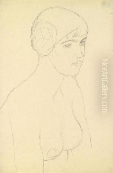 Half-length Portrait Of Anaked Girl Facing Right Oil Painting by Gustav Klimt