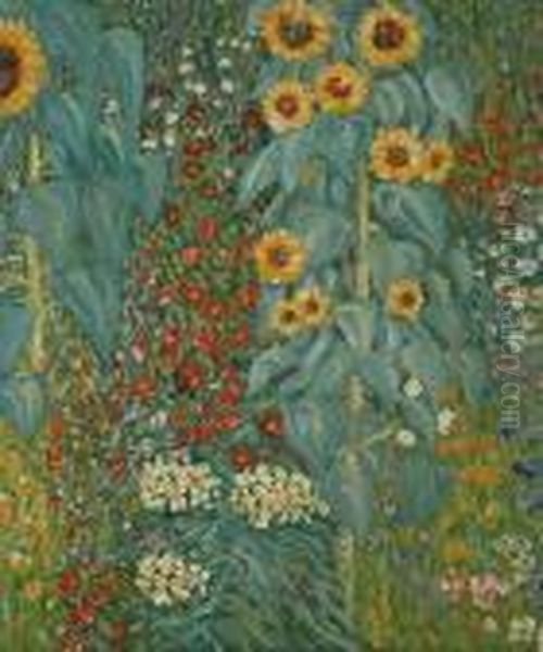 Farm Garden With Sunflowers Oil Painting by Gustav Klimt