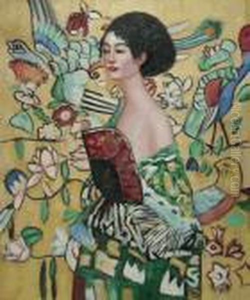 Signora Con Ventaglio Oil Painting by Gustav Klimt