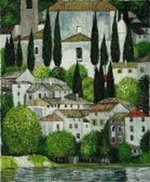 Kirche In Cassone, Church In Cassone (landscape With Cypress) Oil Painting by Gustav Klimt