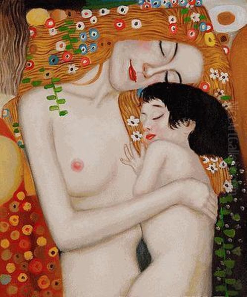 Mother And Child Oil Painting by Gustav Klimt