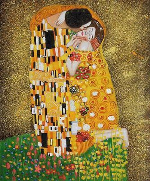 The Kiss Full View Oil Painting by Gustav Klimt