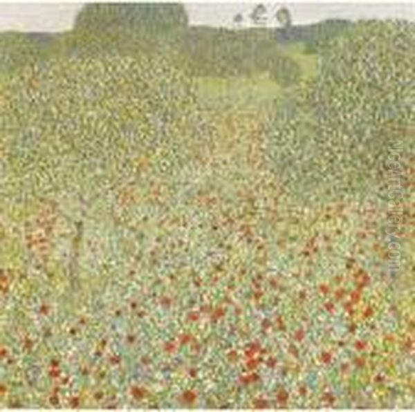 Poppy Field Oil Painting by Gustav Klimt