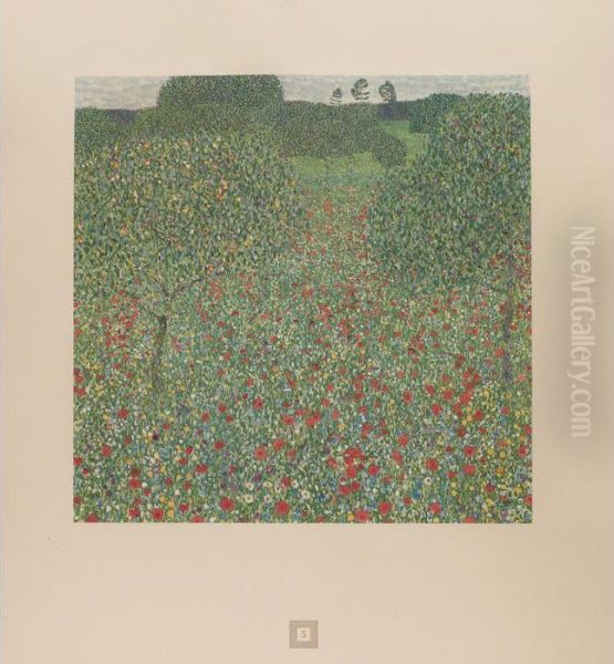 Field Of Poppies Oil Painting by Gustav Klimt