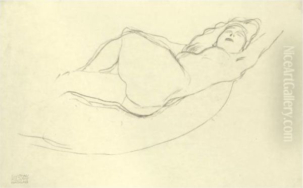 Liegender Akt Nach Rechts (reclining Woman To The Right) Oil Painting by Gustav Klimt