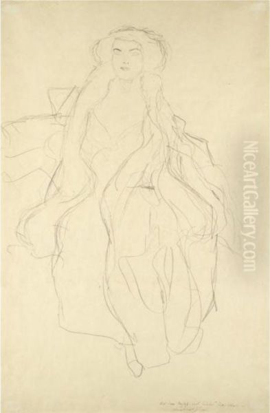 Sitzende Von Vorne (seated Woman, Frontal View) Oil Painting by Gustav Klimt