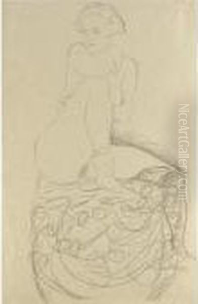 Mit Aufgestelltem Rechten Bein Sitzender Akt (seated Nude Withraised Right Leg) Oil Painting by Gustav Klimt