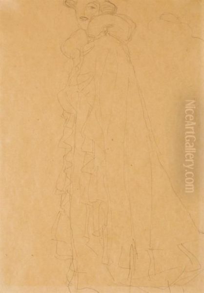 Stehend Nach Links, Skizze Des Kragens Von Hinten; Study For Adelebloch-bauer Portrait Oil Painting by Gustav Klimt