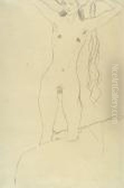 Nude With Raised Arms Oil Painting by Gustav Klimt