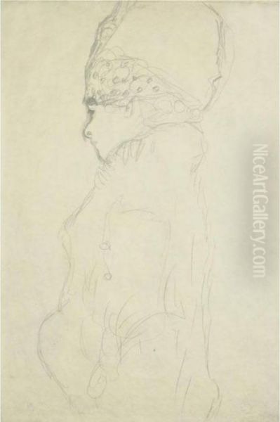 Damenbrustbild Mit Hohem Hut, 
Mit Profil Nach Links (bust Of A Lady With A High Hat In Profile To The 
Left) Oil Painting by Gustav Klimt