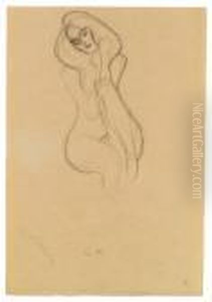 Seated Female Nude
 Sketch For
 This Arts Oil Painting by Gustav Klimt