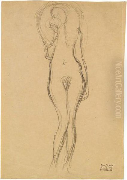 Standing Female Nude
 Sketch For
 Veritas Oil Painting by Gustav Klimt