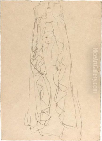 Stehende Dame Mit Cape Von Vorne (adele Bloch-bauer) Oil Painting by Gustav Klimt