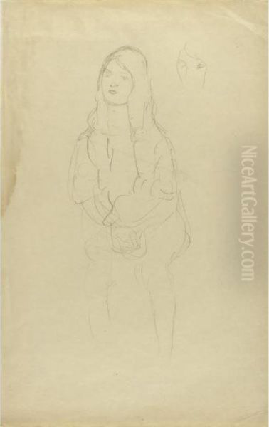 Sitzendes Madchen Nach Links, 
Kopfweiderholung (study For Portrait Of Mada Primavesi, Seated With 
Crossed Hands) Oil Painting by Gustav Klimt