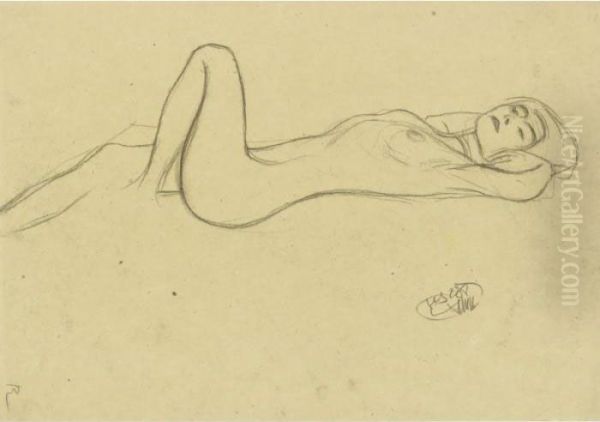 Property From A Private European Collection
 

 
 
 

 
 Liegender Frauenakt Mit Aufgestelltem Linken Bein (lying Female Nude With Positioned Left Leg) Oil Painting by Gustav Klimt