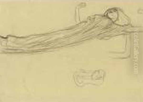 Property From A Private European
 Collection
 

 
 
 

 
 Schwebende Gewandfigur Nach Rechts, Wiederholung Des Linken 
Armes, Skizze (floating Draped Figure To The Right, Repetition Of The 
Left Arm, Sket Oil Painting by Gustav Klimt