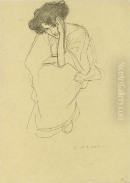 Property From A Private European Collection
 

 
 
 

 
 Aufgestutzt Sitzende Frau (seated Woman Resting) Oil Painting by Gustav Klimt