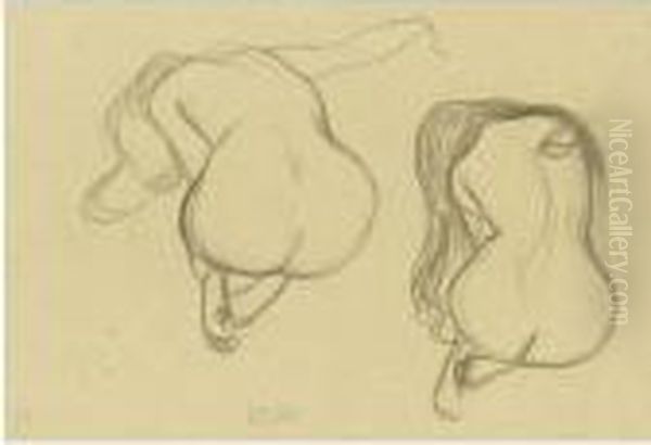 Property From A Private European Collection
 

 
 
 

 
 Zwei Studien Eines Sitzenden Ruckenacktes Mit Langem Haar (two Studies Of A Seated Nude From Behind With Long Hair) Oil Painting by Gustav Klimt