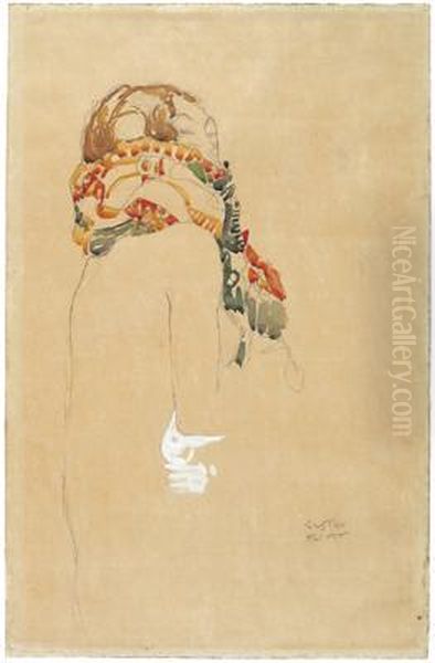 Nudo Femminile A Mezza Figura Con Sciarpa Oil Painting by Gustav Klimt